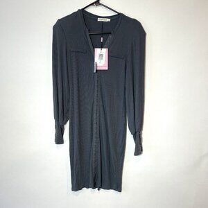 Avec Les Filles Hook Eye Ribbed Bodycon Dress Womens S Black Long Sleeve NEW